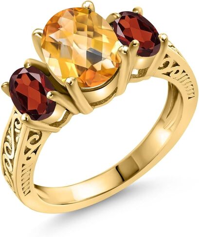 خاتم Gem Stone King مطلي بالذهب الأصفر عيار 18 قيراط والسترين الأصفر والعقيق الأحمر للنساء (2.70 قيراط، حجر ميلاد الأحجار الكريمة، مقاس 7) in Saudi Arabia