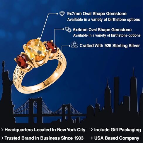 خاتم Gem Stone King مطلي بالذهب الأصفر عيار 18 قيراط والسترين الأصفر والعقيق الأحمر للنساء (2.70 قيراط، حجر ميلاد الأحجار الكريمة، مقاس 7) in Saudi Arabia