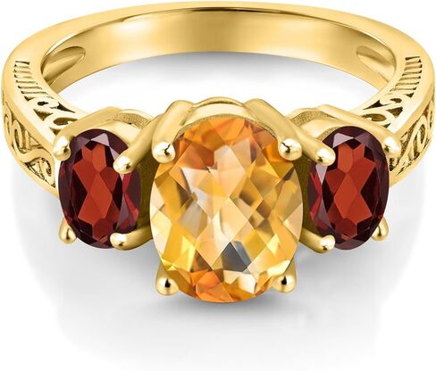 خاتم Gem Stone King مطلي بالذهب الأصفر عيار 18 قيراط والسترين الأصفر والعقيق الأحمر للنساء (2.70 قيراط، حجر ميلاد الأحجار الكريمة، مقاس 7) in Saudi Arabia