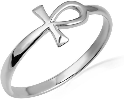 Claddagh Gold .925 Sterling Silver 2mm Egyptian Ankh Cross Band Religious Symbol Of Life Statement Ring for Women Girls, Available in Sizes 4-12 in Kuwait