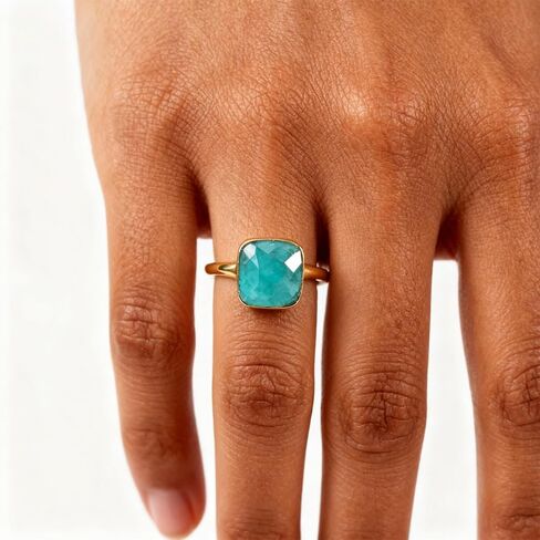 Turquoise Rings for Women Gold Western Rings Square Turquoise Statement Jewelry Trendy Country Concert Gifts in Saudi Arabia