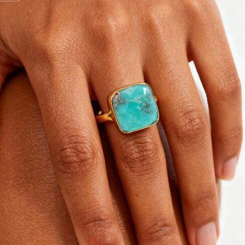 Turquoise Rings for Women Gold Western Rings Square Turquoise Statement Jewelry Trendy Country Concert Gifts in Saudi Arabia