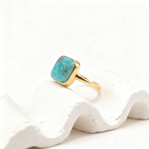 Turquoise Rings for Women Gold Western Rings Square Turquoise Statement Jewelry Trendy Country Concert Gifts in Saudi Arabia