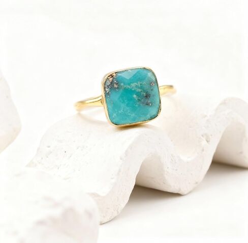 Turquoise Rings for Women Gold Western Rings Square Turquoise Statement Jewelry Trendy Country Concert Gifts in Saudi Arabia