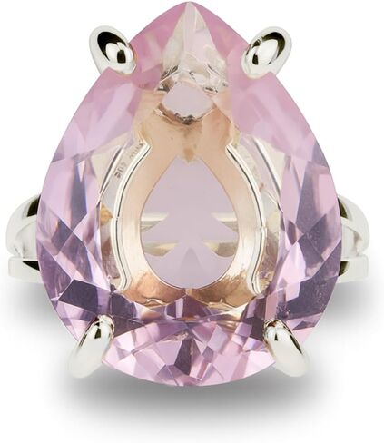 خاتم فضة كوارتز وردي - أحجار كريمة على شكل كمثرى دمعة - مجوهرات جوهرة شهر يناير - خاتم بيان الحب الذاتي in Kuwait