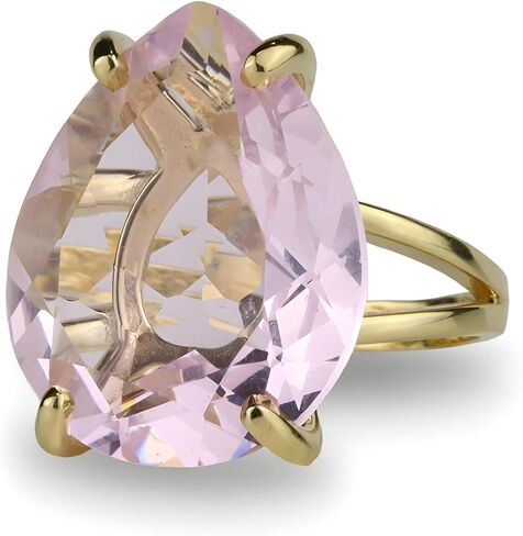 خاتم فضة كوارتز وردي - أحجار كريمة على شكل كمثرى دمعة - مجوهرات جوهرة شهر يناير - خاتم بيان الحب الذاتي in Kuwait