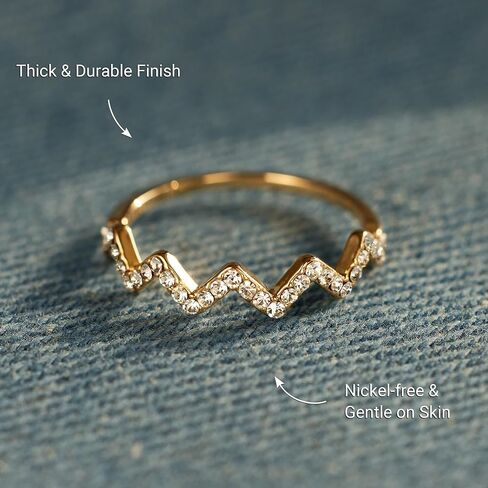 STORYJEWELLERY Pinky Ring for Women, 18K Gold Plated Highs and Lows Rings, Zigzag Ring, Fashion Rings for Women in Saudi Arabia