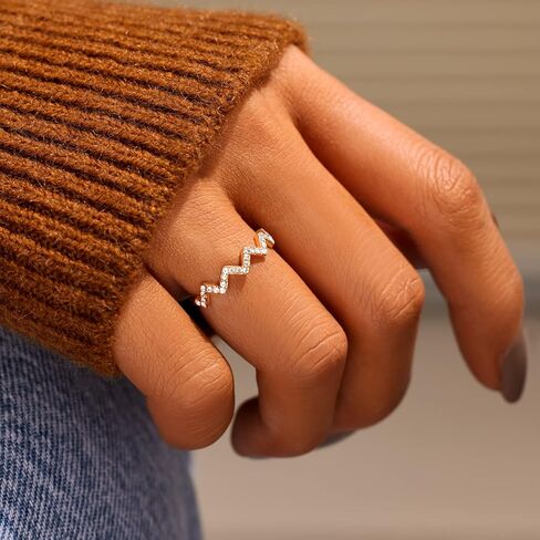 STORYJEWELLERY Pinky Ring for Women, 18K Gold Plated Highs and Lows Rings, Zigzag Ring, Fashion Rings for Women in Saudi Arabia