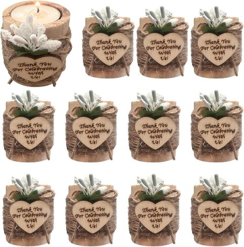 12 قطعة من حاملات الشموع الخشبية، حامل شموع تيلايت ريفي، حامل شموع تيلايت هدايا الزفاف للضيوف، هدايا شموع الحفلات لحفلات الزفاف، الذكرى السنوية، طاولات الاحتفال in Kuwait