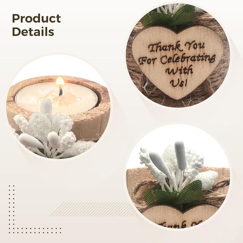 12 قطعة من حاملات الشموع الخشبية، حامل شموع تيلايت ريفي، حامل شموع تيلايت هدايا الزفاف للضيوف، هدايا شموع الحفلات لحفلات الزفاف، الذكرى السنوية، طاولات الاحتفال in Kuwait