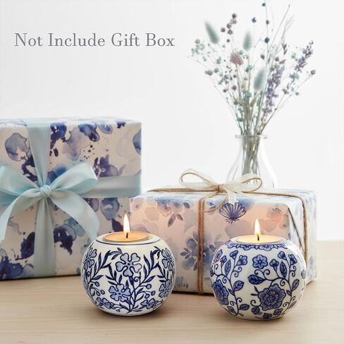 Okllen Set of 4 Blue and White Decor Ceramic Tealight Holders, Chinoiserie Decor Votive Candle Holders for Wedding Party Centerpiece, Holiday Home Table Decor, 1.8" Dx2.75 H in Saudi Arabia
