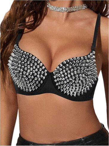 WDIRARA Women's Goth Punk Studded Cami Top Spaghetti Strap Camisole Crop Tops Party Clubwear in Saudi Arabia