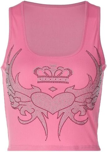Tank Tops for Women Girls Heart Graphic Rhinestone U-Neck Sleeveless Tops Coquett Summer Mcbling Clothes in Saudi Arabia