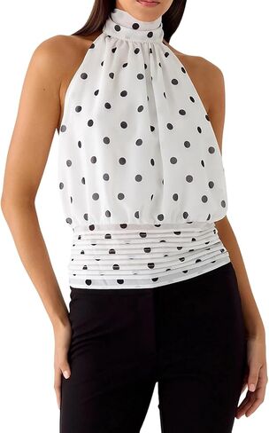 Womens Cinched Elastic Waist High Halter Neck Tie Open Back Bubble Tank Top Y2k Cute Slim Fit Backless Crop Tops in Saudi Arabia