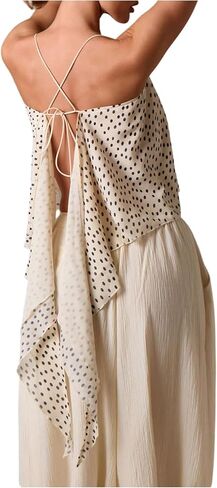 MakeMeChic Women's Polka Dots Criss Cross Camisole Sleeveless Tie Open Back Summer Y2K Crop Tank Tops in Saudi Arabia