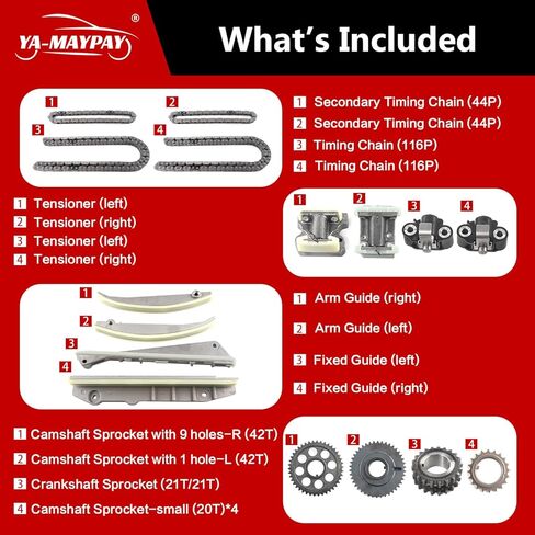 Engine Timing Chain Kit W/Guide & Tensioner & Sprocket [fits DOHC,V8 4.6L] Compatible with Lincoln Aviator,Compatible with Ford Mustang Cobra Mach Cobra SVT,Compatible with Mercury Marauder in Kuwait