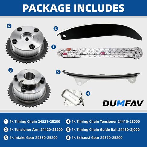 24321-2E200 مجموعة سلسلة توقيت المحرك مع تروس CVVT المتوافقة مع Hyundai Elantra/Elantra GT/Tucson/Kia Forte5 / Forte Koup/Soul 2.0L L4 G4NC المحرك 2014-2016 يستبدل 24350-2E200 24370-2E200 in Kuwait