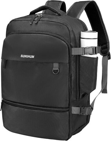 حقيبة ظهر للسفر للرجال والنساء، حقيبة ظهر للكمبيوتر المحمول، قماش أكسفورد مقاوم للماء، تناسب كمبيوتر محمول مقاس 16 بوصة، مضادة للسرقة وحزام الأمتعة، أسود in Kuwait