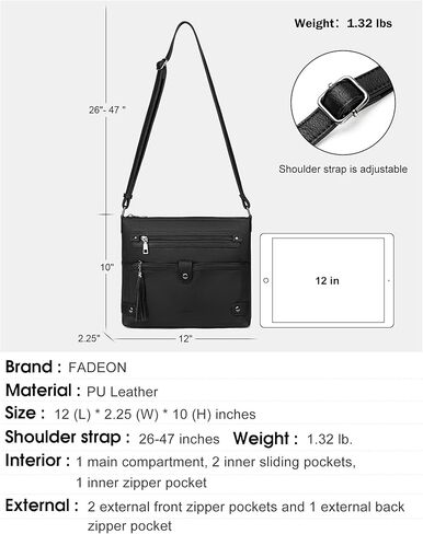 FADEON Large Laptop Tote Bag for Women & Crossbody Bag Black Collection in Kuwait