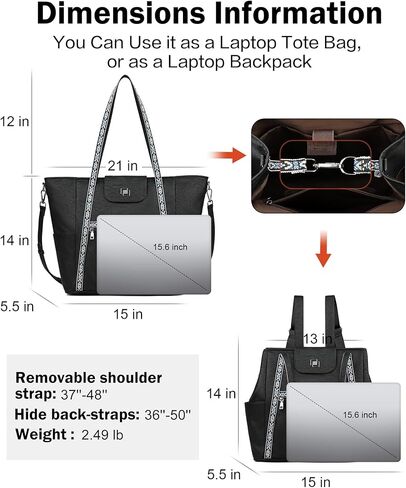 FADEON Large Laptop Tote Bag for Women & Crossbody Bag Black Collection in Kuwait