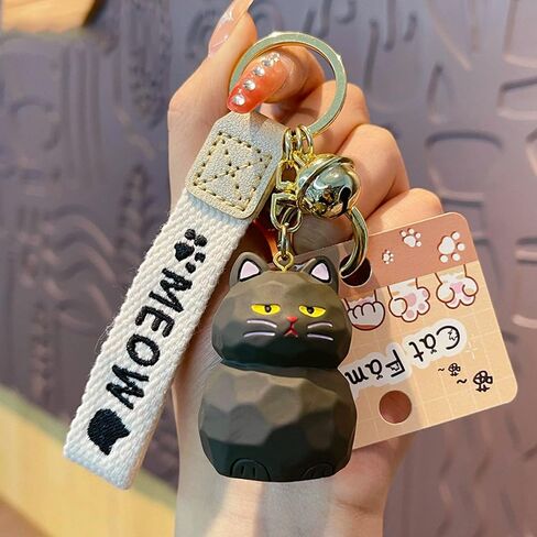 Men Women Cute Kawaii Different Posture Wood Carving Feeling Lucky Cat Kitty Keychain Keyring Key Chain Key Ring in Saudi Arabia