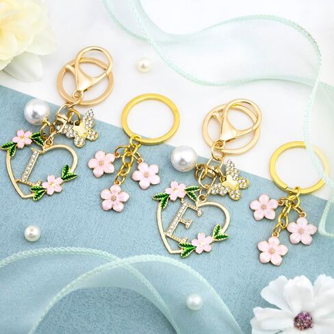 Initial Letter Keychain for Women with Butterfly Pendant Cubic Zirconia Heart Keyring Flower Charm for Wallet in Saudi Arabia