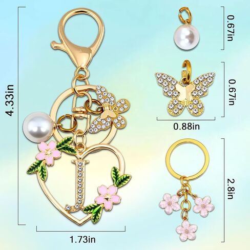 Initial Letter Keychain for Women with Butterfly Pendant Cubic Zirconia Heart Keyring Flower Charm for Wallet in Saudi Arabia