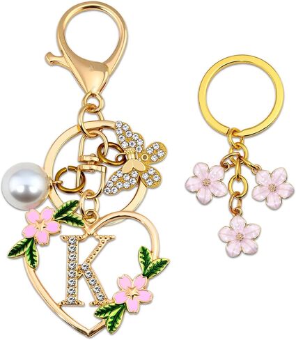 Initial Letter Keychain for Women with Butterfly Pendant Cubic Zirconia Heart Keyring Flower Charm for Wallet in Saudi Arabia