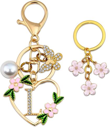 Initial Letter Keychain for Women with Butterfly Pendant Cubic Zirconia Heart Keyring Flower Charm for Wallet in Saudi Arabia