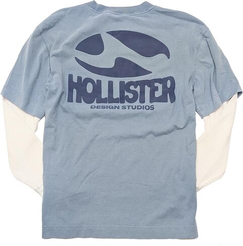 Hollister Men's Layered 2-in-1 Long-Sleeve Graphic Tee (Relaxed Fit) HOM-7R in Saudi Arabia