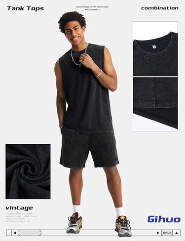 Gihuo 3 Pack Oversized T-Shirts for Men Acid Wash Vintage Tees Workout Tank Tops Casual Streetwear Baggy Cotton Tops in Saudi Arabia