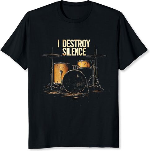 I Destroy Silence Drummer Band T-Shirt for Men Classic Rock Metal Band Graphic Tee Vintage Drummer Gift for Music Lovers in Saudi Arabia