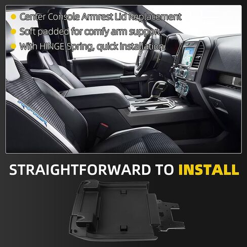 غطاء وحدة التحكم المركزية Dasbecan متوافق مع 2015-2020 Ford F150 Lariat Raptor XLT غطاء مسند ذراع وحدة التحكم المركزية الأمامية باللون الأسود مع استبدال زنبركي مفصلي GL3Z-1506024-AB FL3B-1504604-AA in Saudi Arabia