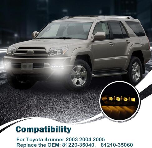 مجموعة مصابيح الضباب الأمامية LED لسيارة Toyota 4Runner 2003 2004 2005 Switchback White Daytime Running Light Amber Turn Signal Lamps Accessories، قطعتان｜ استبدال OEM: 81220-35040، 81210-35060 in Saudi Arabia