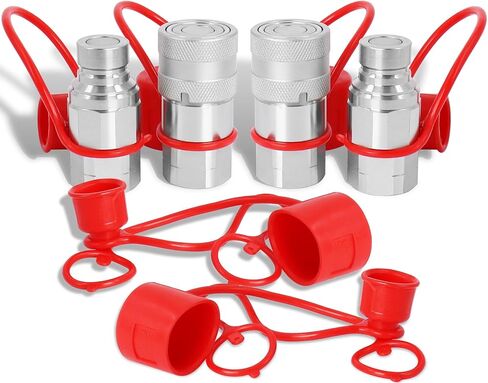 1/2" NPT Flat Face Hydraulic Couplers Set, ISO16028 Skid Steer Hydraulic Couplers, 1/2" Body and 1/2" NPT Thread,with 2PCS Dust Caps,Hoqqf in Kuwait