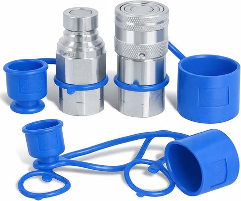 1/2" NPT Flat Face Hydraulic Couplers Set, ISO16028 Skid Steer Hydraulic Couplers, 1/2" Body and 1/2" NPT Thread,with 2PCS Dust Caps,Hoqqf in Kuwait