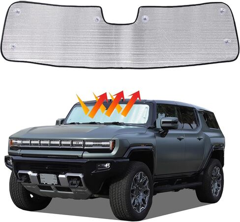 مظلة شمس للسيارة للزجاج الأمامي متوافقة مع ملحقات هامر EV 2022 2023 2024 2025 SUV/SUT حاجب زجاجي أمامي حاجب من الشمس عازل للحرارة قابل للطي يمنع حماية الخصوصية in Kuwait