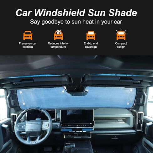 مظلة شمس للسيارة للزجاج الأمامي متوافقة مع ملحقات هامر EV 2022 2023 2024 2025 SUV/SUT حاجب زجاجي أمامي حاجب من الشمس عازل للحرارة قابل للطي يمنع حماية الخصوصية in Kuwait