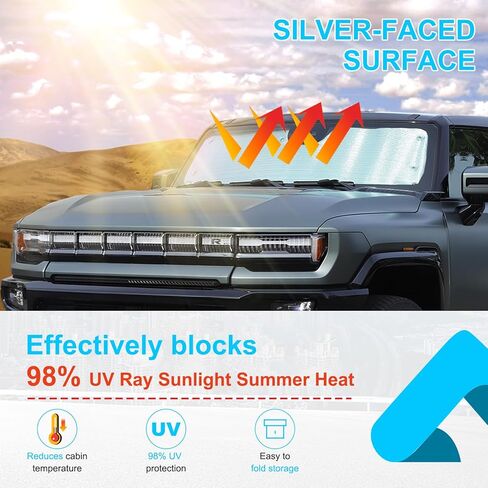 مظلة شمس للسيارة للزجاج الأمامي متوافقة مع ملحقات هامر EV 2022 2023 2024 2025 SUV/SUT حاجب زجاجي أمامي حاجب من الشمس عازل للحرارة قابل للطي يمنع حماية الخصوصية in Kuwait
