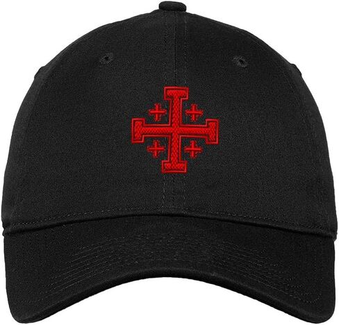 Low Profile Soft Hat Jerusalem Cross Embroidery Church Name Cotton Dad Hat Flat Solid Buckle - Black, Design Only in Saudi Arabia