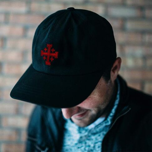 Low Profile Soft Hat Jerusalem Cross Embroidery Church Name Cotton Dad Hat Flat Solid Buckle - Black, Design Only in Saudi Arabia