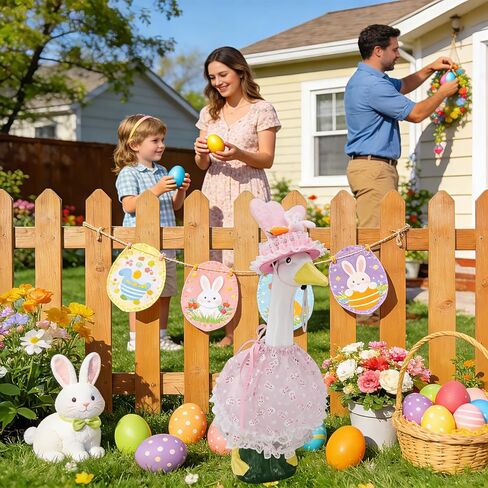 Easter Bunny Porch Goose Outfits Pink Tulle Skirt for 23" Cement Plastic Goose Statue Elegant Dress for Easter Decor（ Pink） in Saudi Arabia