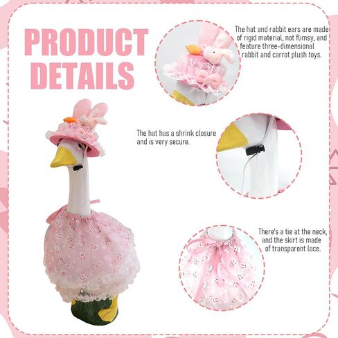 Easter Bunny Porch Goose Outfits Pink Tulle Skirt for 23" Cement Plastic Goose Statue Elegant Dress for Easter Decor（ Pink） in Saudi Arabia