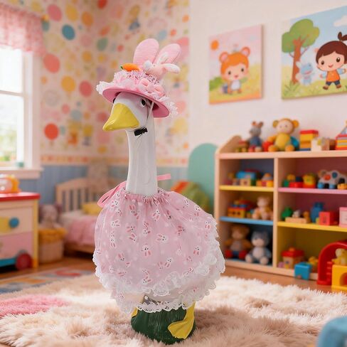 Easter Bunny Porch Goose Outfits Pink Tulle Skirt for 23" Cement Plastic Goose Statue Elegant Dress for Easter Decor（ Pink） in Saudi Arabia