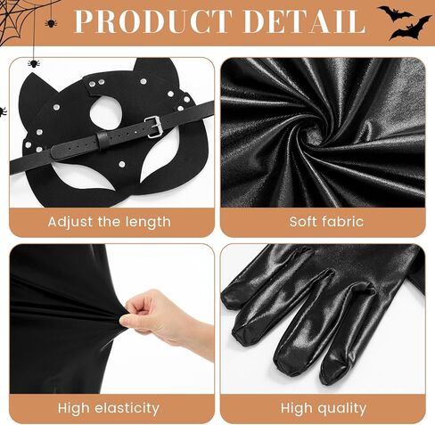 Geyoga 4 قطعة زي القط تأثيري ملحق للنساء بولي Leather قفاز جلدي القط قناع الفخذ العليا جوارب زلة فستان للحزب in Saudi Arabia