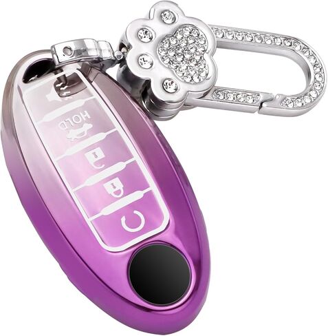 Koongloong Key Fob Cover for Nissan 5 Button Purple Car Keys Case Altima Rogue Sentra Pathfinder Maxima Murano Versa Armada Accessories Bling Keychain Women Girly TPU Gradient in Saudi Arabia