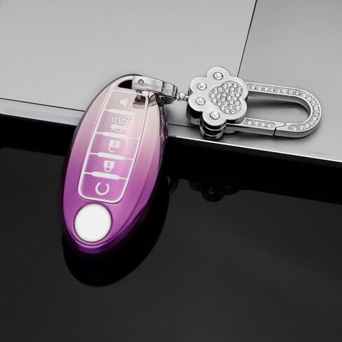 Koongloong Key Fob Cover for Nissan 5 Button Purple Car Keys Case Altima Rogue Sentra Pathfinder Maxima Murano Versa Armada Accessories Bling Keychain Women Girly TPU Gradient in Saudi Arabia