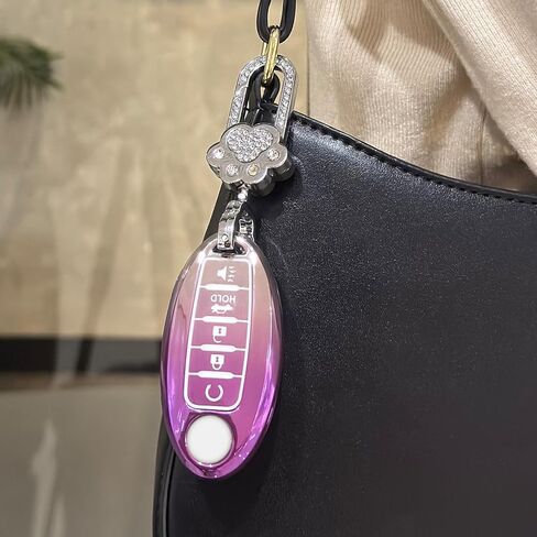 Koongloong Key Fob Cover for Nissan 5 Button Purple Car Keys Case Altima Rogue Sentra Pathfinder Maxima Murano Versa Armada Accessories Bling Keychain Women Girly TPU Gradient in Saudi Arabia