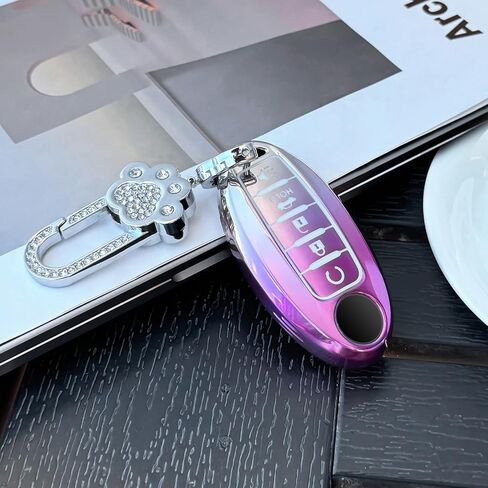 Koongloong Key Fob Cover for Nissan 5 Button Purple Car Keys Case Altima Rogue Sentra Pathfinder Maxima Murano Versa Armada Accessories Bling Keychain Women Girly TPU Gradient in Saudi Arabia
