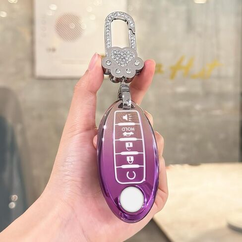 Koongloong Key Fob Cover for Nissan 5 Button Purple Car Keys Case Altima Rogue Sentra Pathfinder Maxima Murano Versa Armada Accessories Bling Keychain Women Girly TPU Gradient in Saudi Arabia